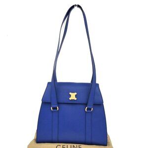 CELINE Logo Triomphe Shoulder Bag Leather Blue Italy